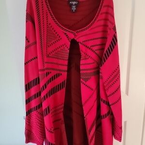 Ashro Red Black Open Longline Cardigan Sweater 1-Button Formal Wear 3XL Art